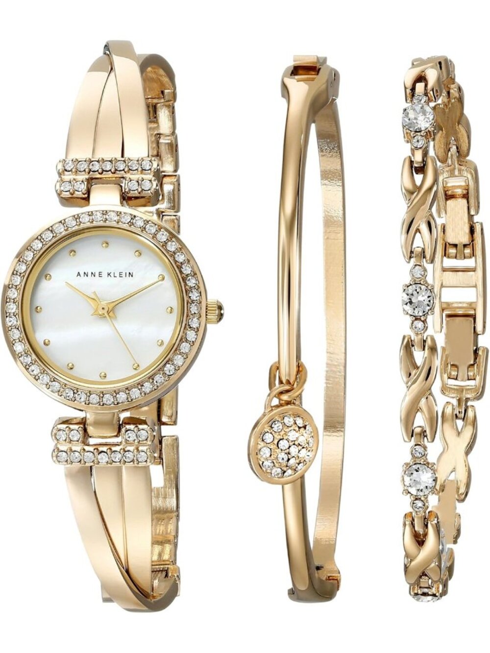 Elegant Crystal Accented Bangle Watch & Bracelet Set for Women - Stylish Gift